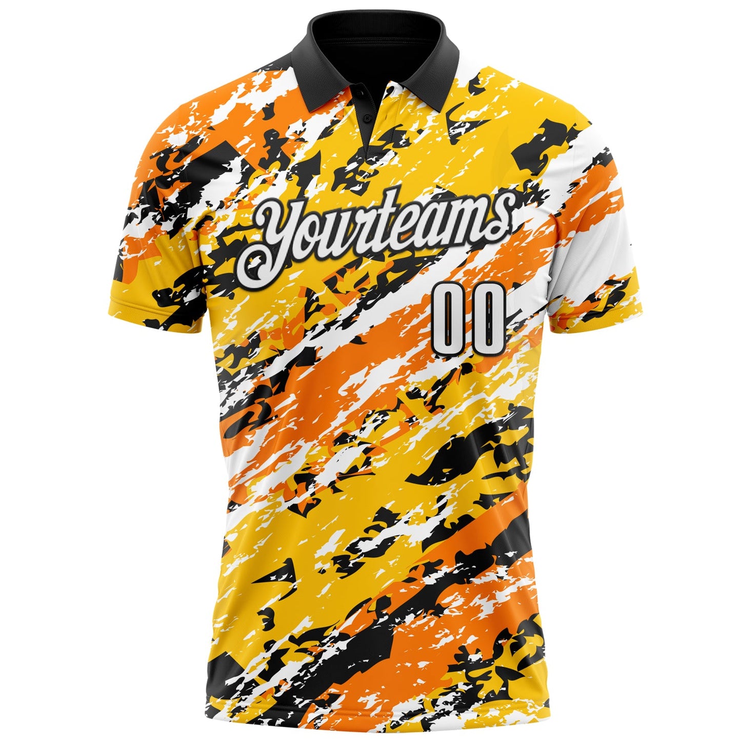 Custom Black Bay Orange-Gold 3D Bowling Abstract Grunge Art Performance Polo Shirt view 2