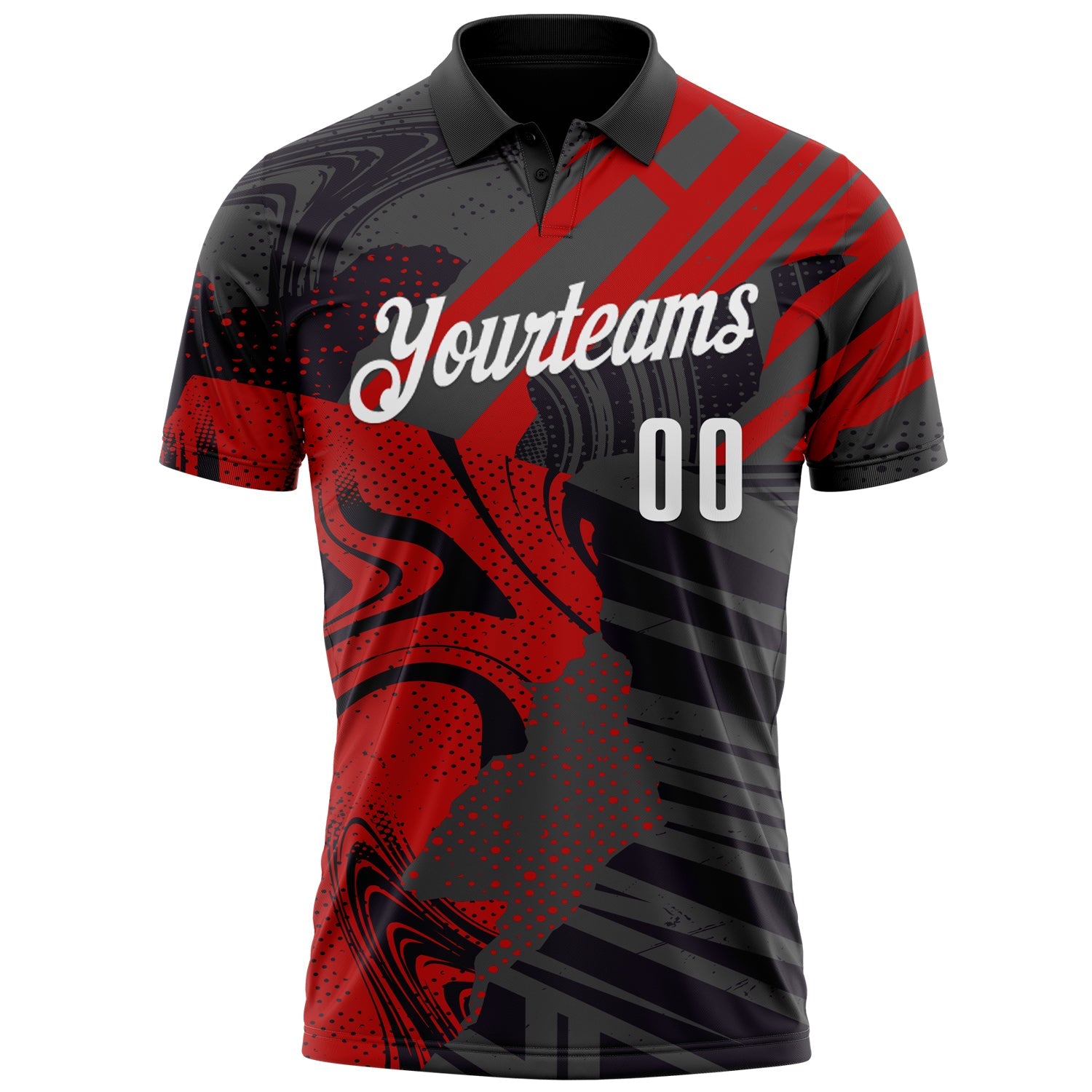 Custom Black White-Red 3D Bowling Abstract Grunge Art Performance Polo Shirt view 2