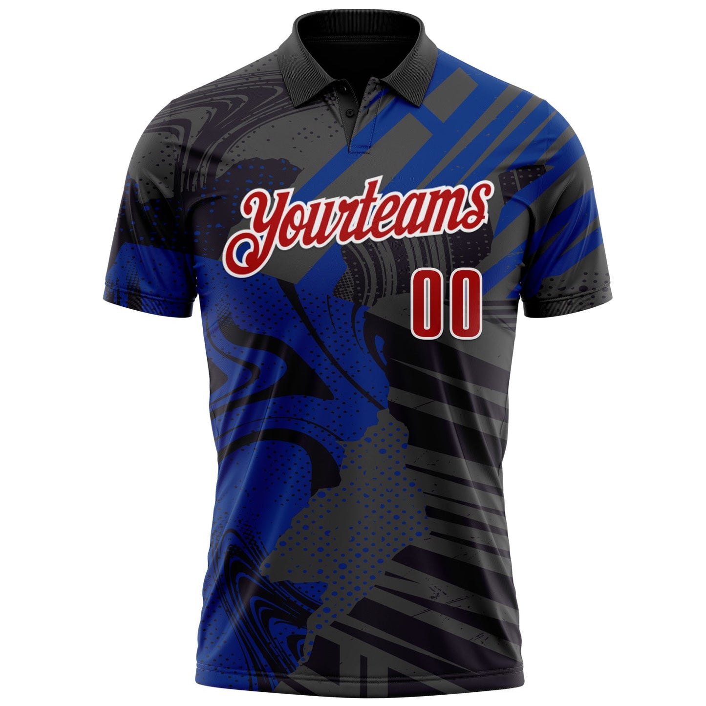 Custom Black Red-Royal 3D Bowling Abstract Grunge Art Performance Polo Shirt view 2