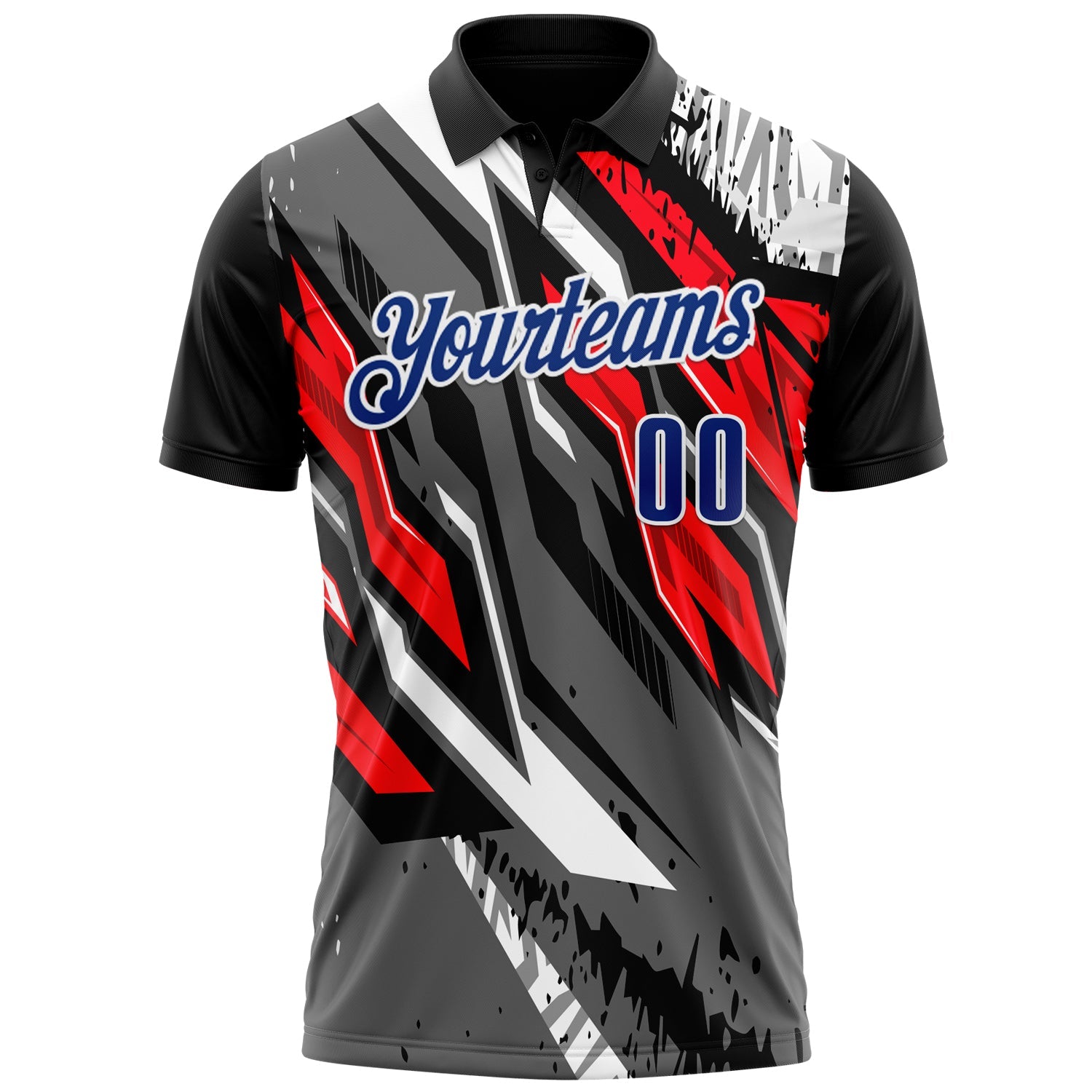 Custom Black Royal Gray-Red 3D Bowling Abstract Grunge Art Performance Polo Shirt view 2