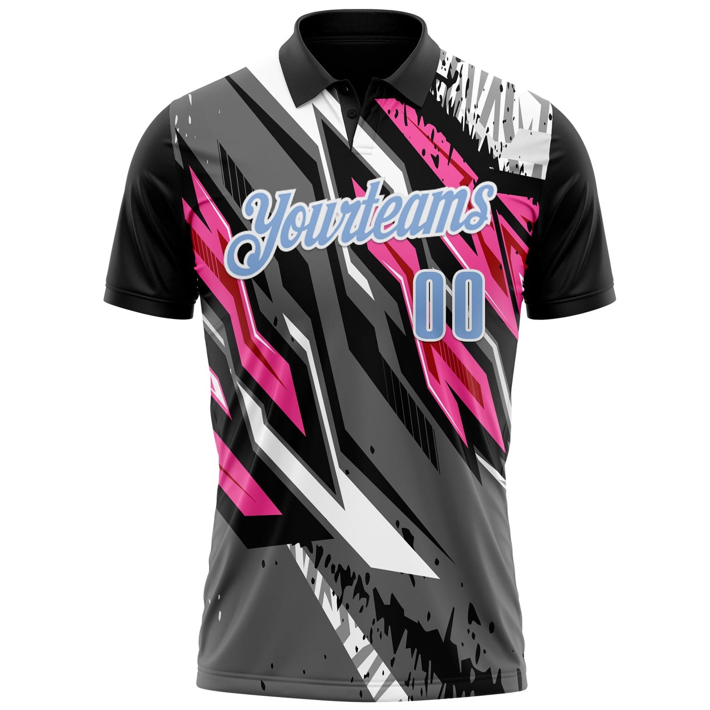 Custom Black Light Blue Gray-Pink 3D Bowling Abstract Grunge Art Performance Polo Shirt view 2