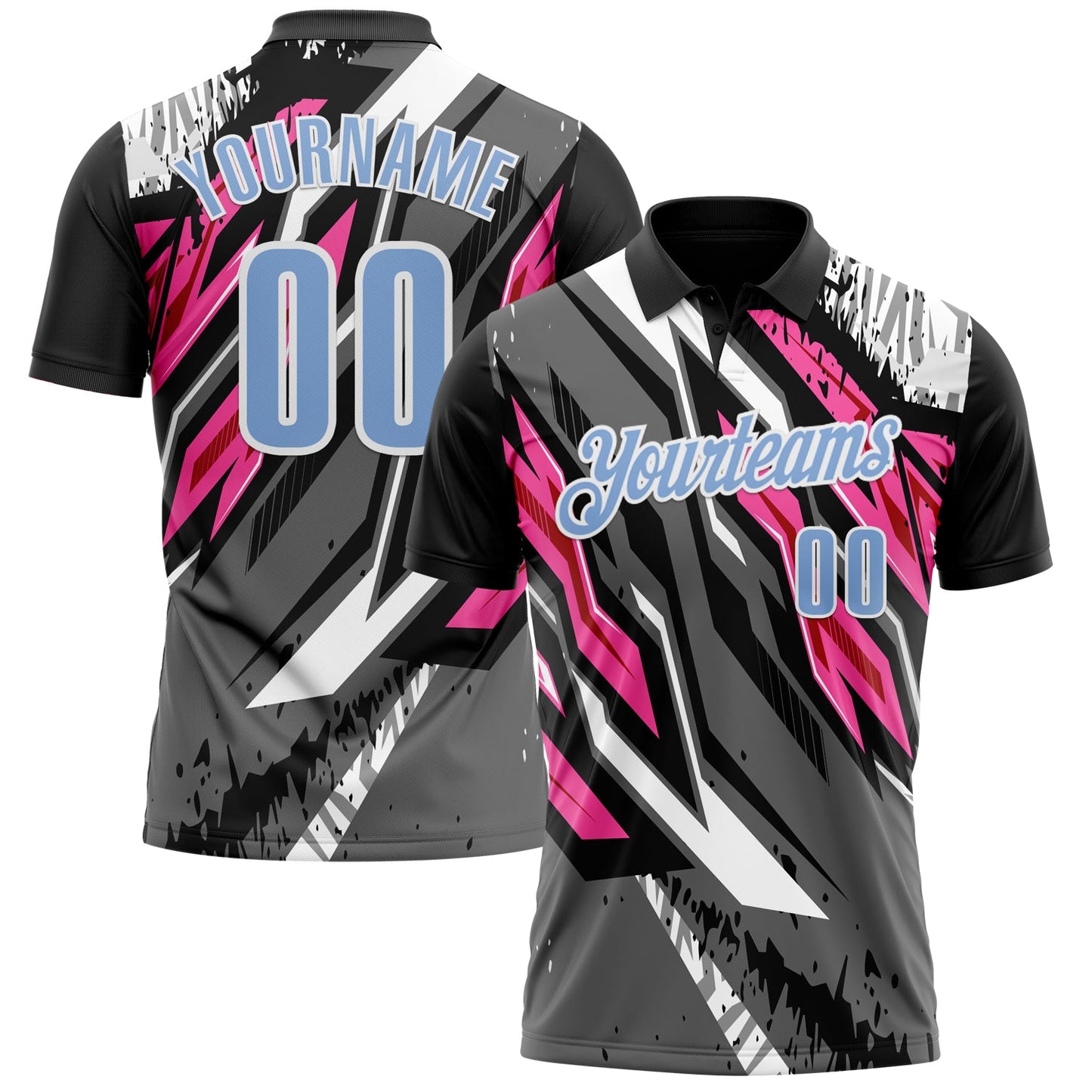 Custom Black Light Blue Gray-Pink 3D Bowling Abstract Grunge Art Performance Polo Shirt - Main View