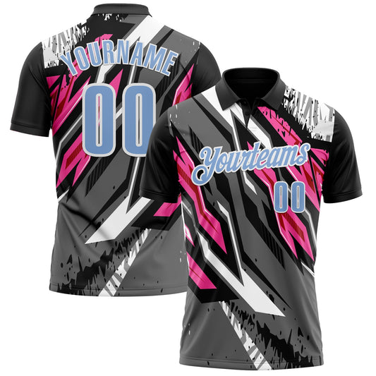 Custom Black Light Blue Gray-Pink 3D Bowling Abstract Grunge Art Performance Polo Shirt - Main View