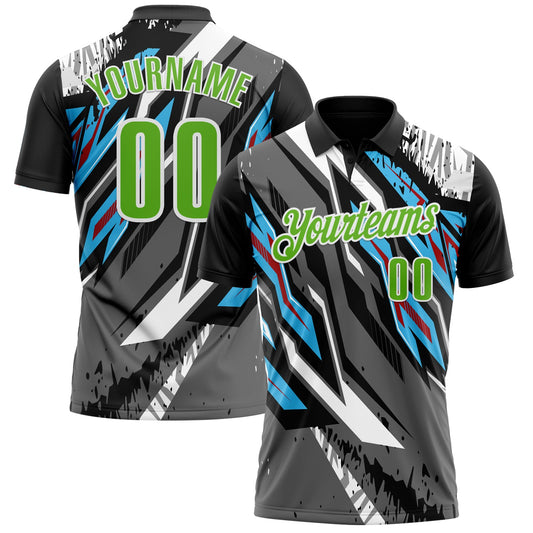 Custom Black Aurora Green Gray Sky Blue-Red 3D Bowling Abstract Grunge Art Performance Polo Shirt - Main View