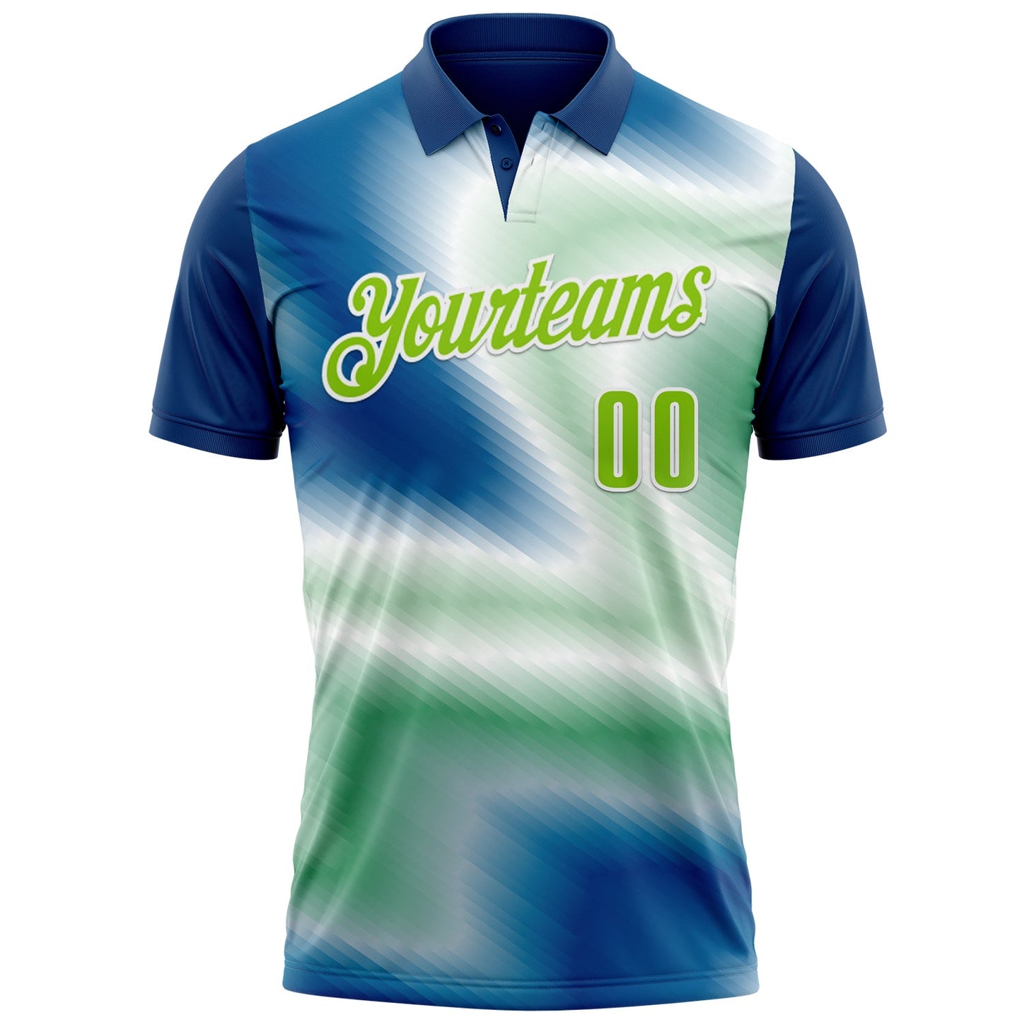 Custom Shadow Blue Neon Green-White 3D Bowling Line Performance Polo Shirt view 2