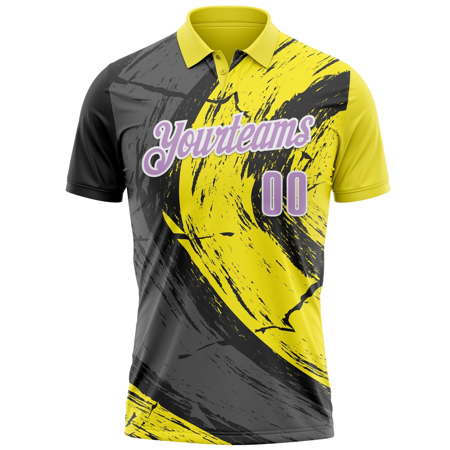 Custom Light Yellow Light Purple-Steel Gray 3D Bowling Splash Ink Performance Polo Shirt view 2