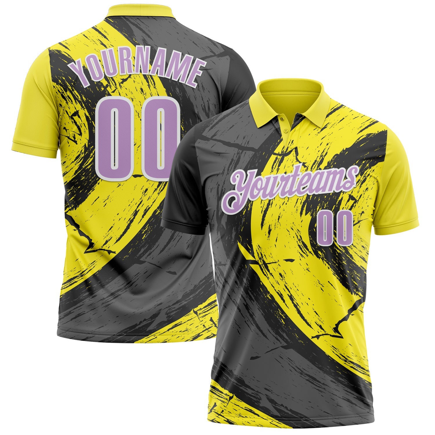 Custom Light Yellow Light Purple-Steel Gray 3D Bowling Splash Ink Performance Polo Shirt - Main View