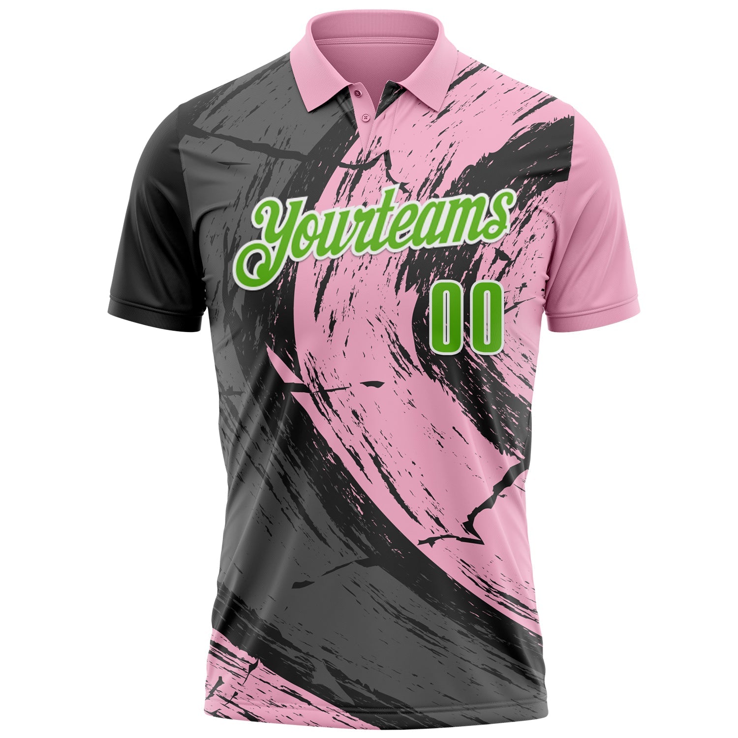 Custom Light Pink Aurora Green-Steel Gray 3D Bowling Splash Ink Performance Polo Shirt view 2