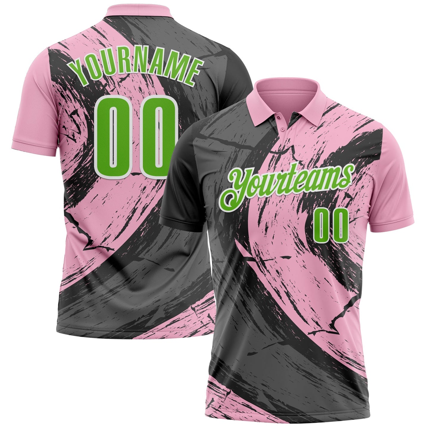 Custom Light Pink Aurora Green-Steel Gray 3D Bowling Splash Ink Performance Polo Shirt - Main View