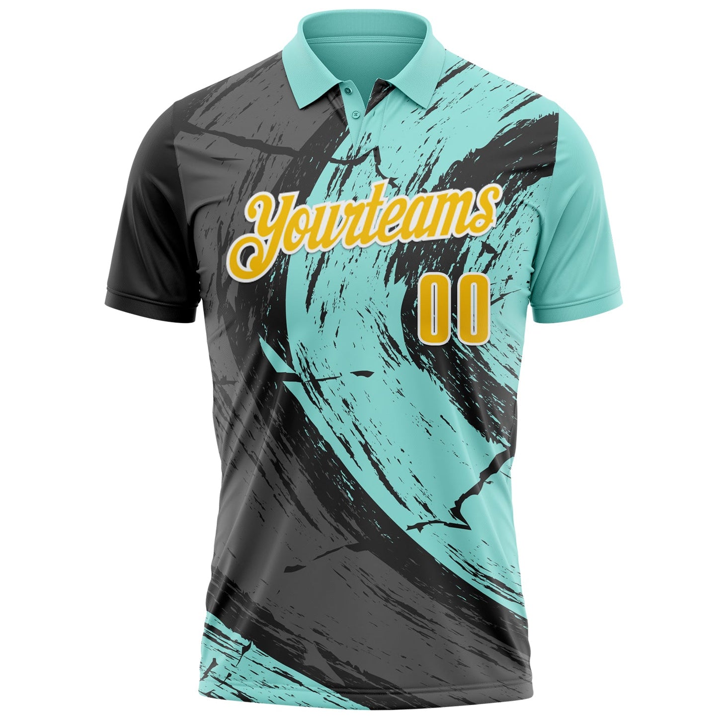 Custom Ice Blue Yellow-Steel Gray 3D Bowling Splash Ink Performance Polo Shirt view 2