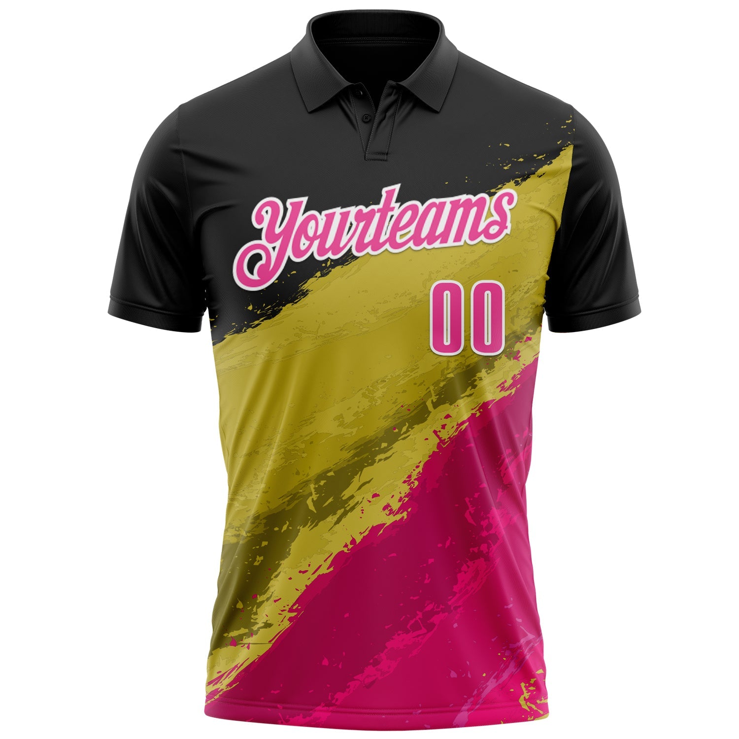 Custom Black Pink-Old Gold 3D Bowling Splash Ink Performance Polo Shirt view 2
