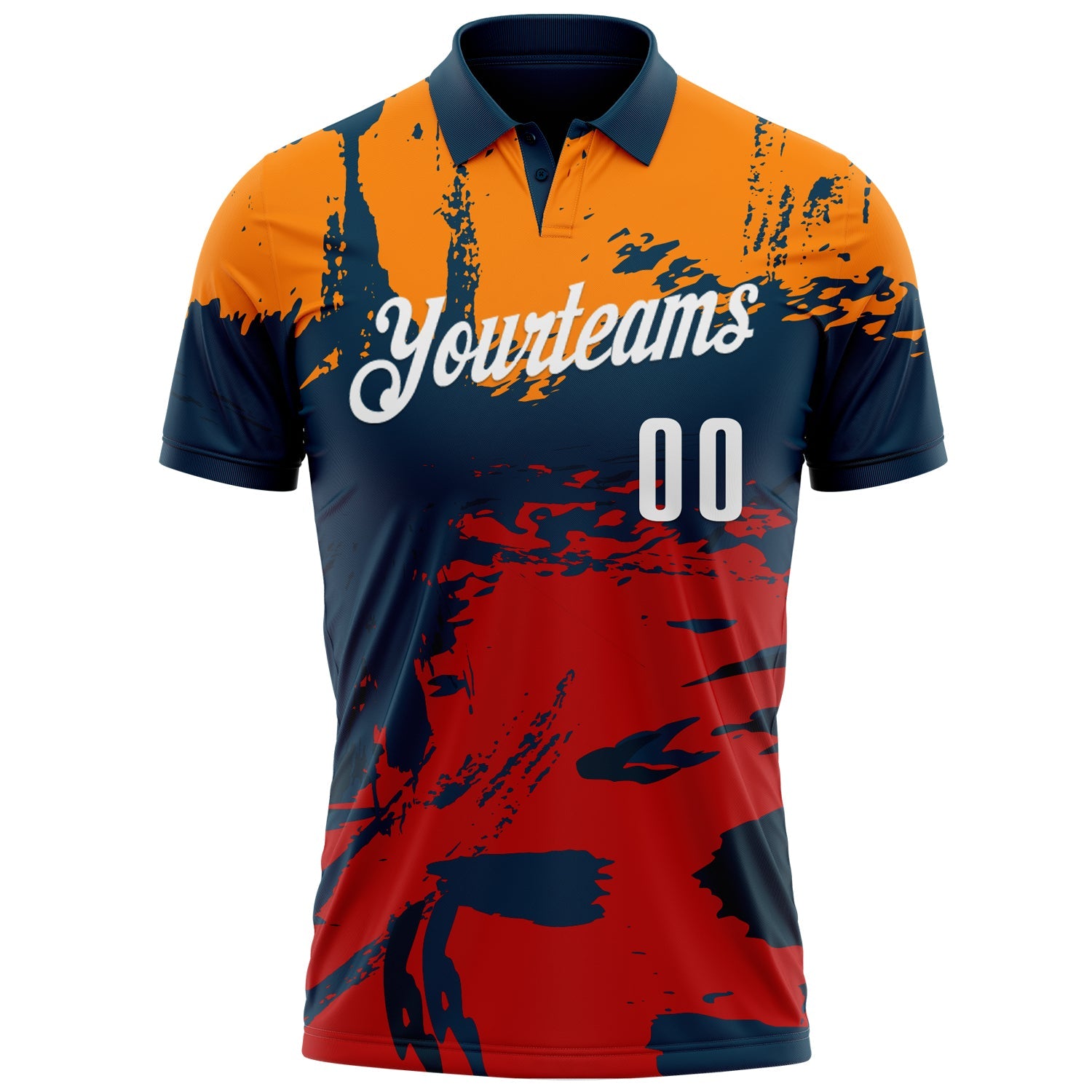 Custom Navy Bay Orange-Red 3D Bowling Splash Ink Performance Polo Shirt view 2
