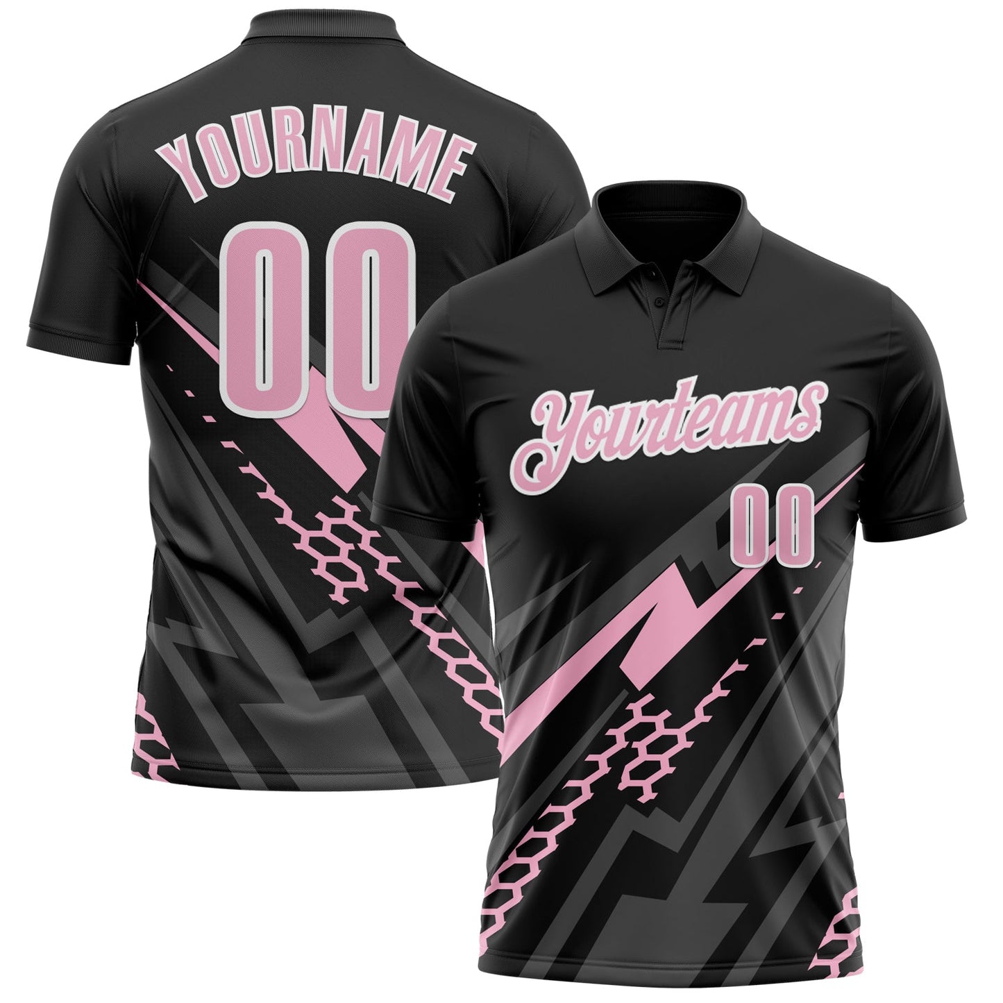 Custom Black Light Pink-White 3D Bowling Geometric Shape Performance Polo Shirt - Main View
