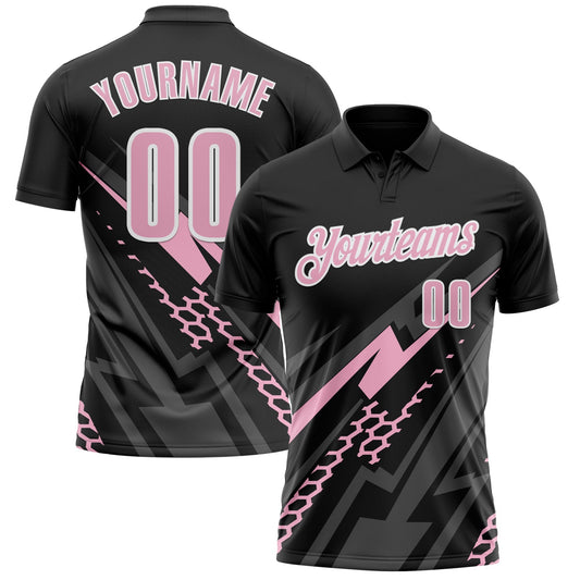 Custom Black Light Pink-White 3D Bowling Geometric Shape Performance Polo Shirt - Main View