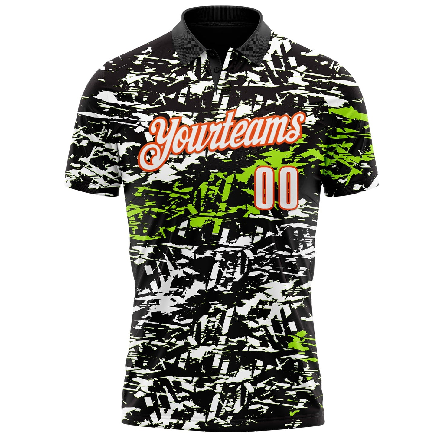 Custom Black Neon Green-Orange 3D Bowling Abstract Grunge Art Performance Polo Shirt view 2