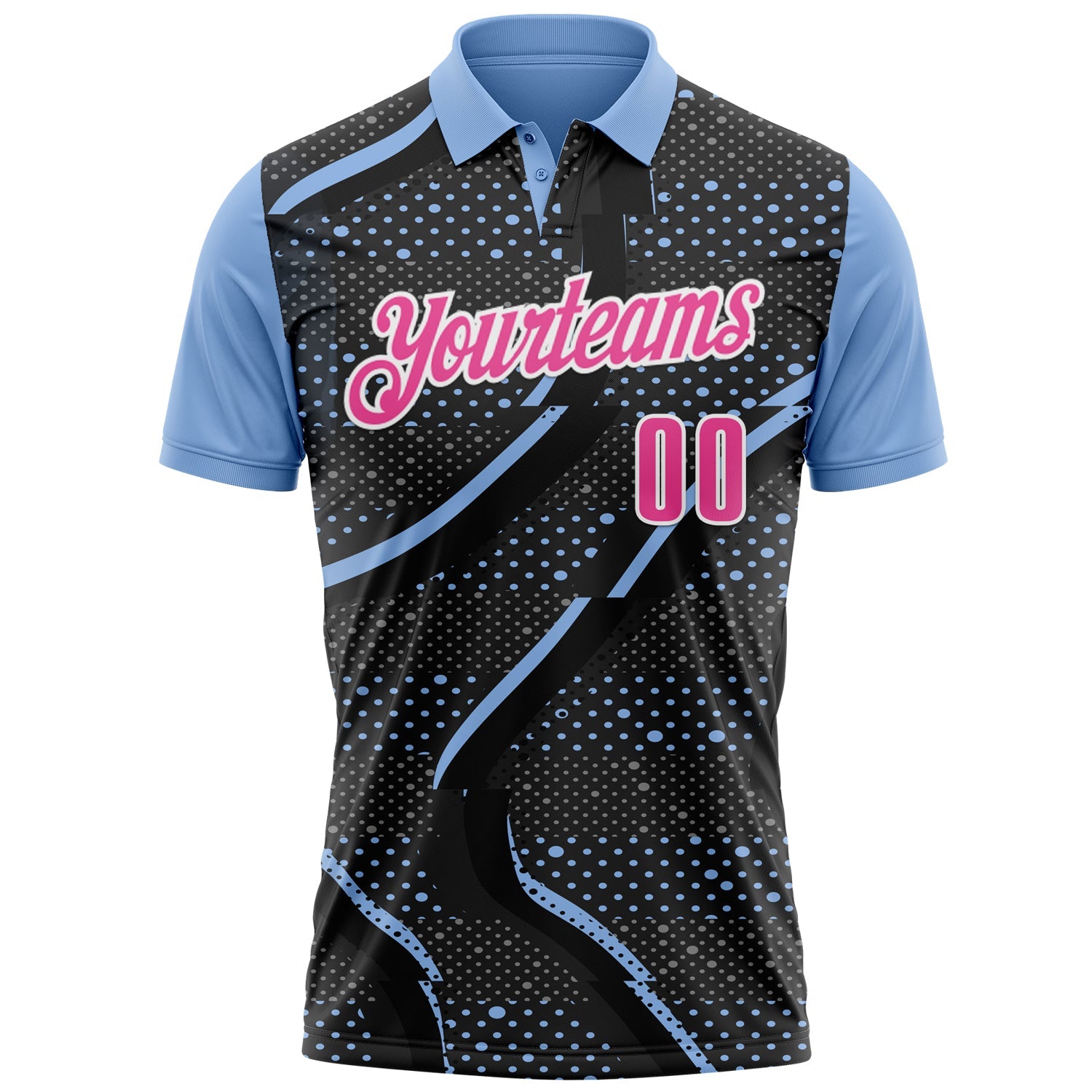 Custom Black Pink-Light Blue 3D Bowling Dot Performance Polo Shirt view 2
