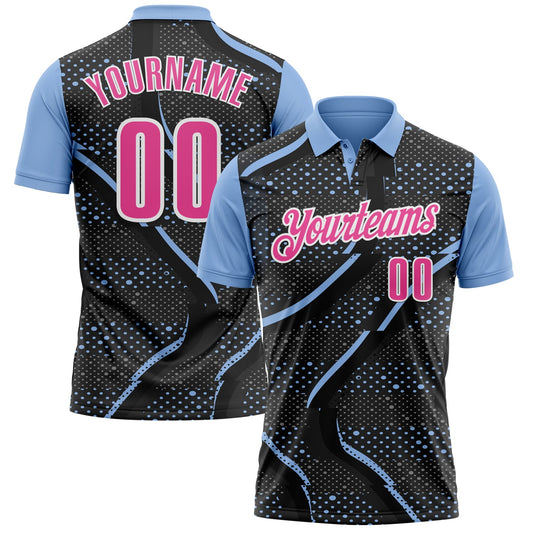Custom Black Pink-Light Blue 3D Bowling Dot Performance Polo Shirt - Main View