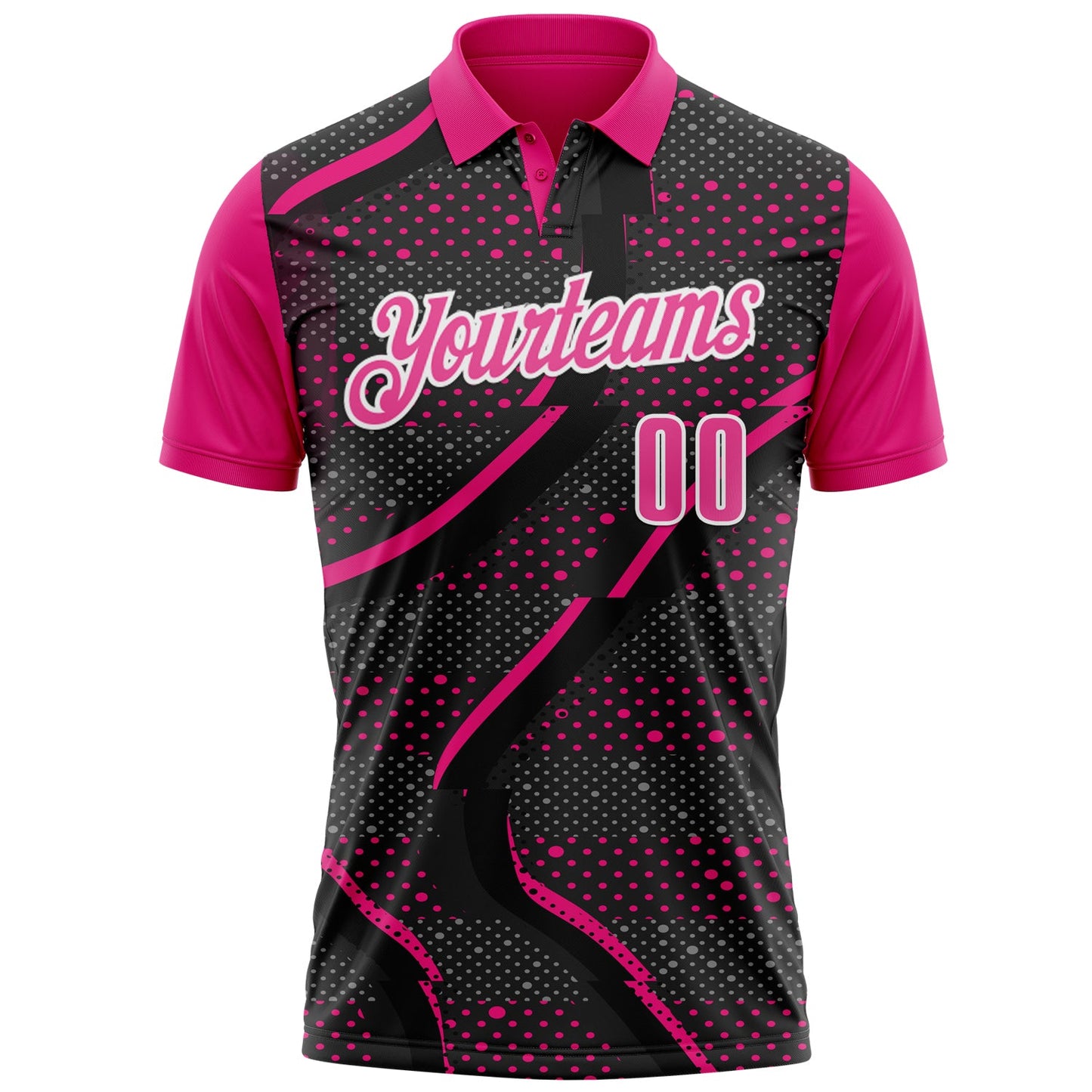 Custom Black Pink-Hot Pink 3D Bowling Dot Performance Polo Shirt view 2