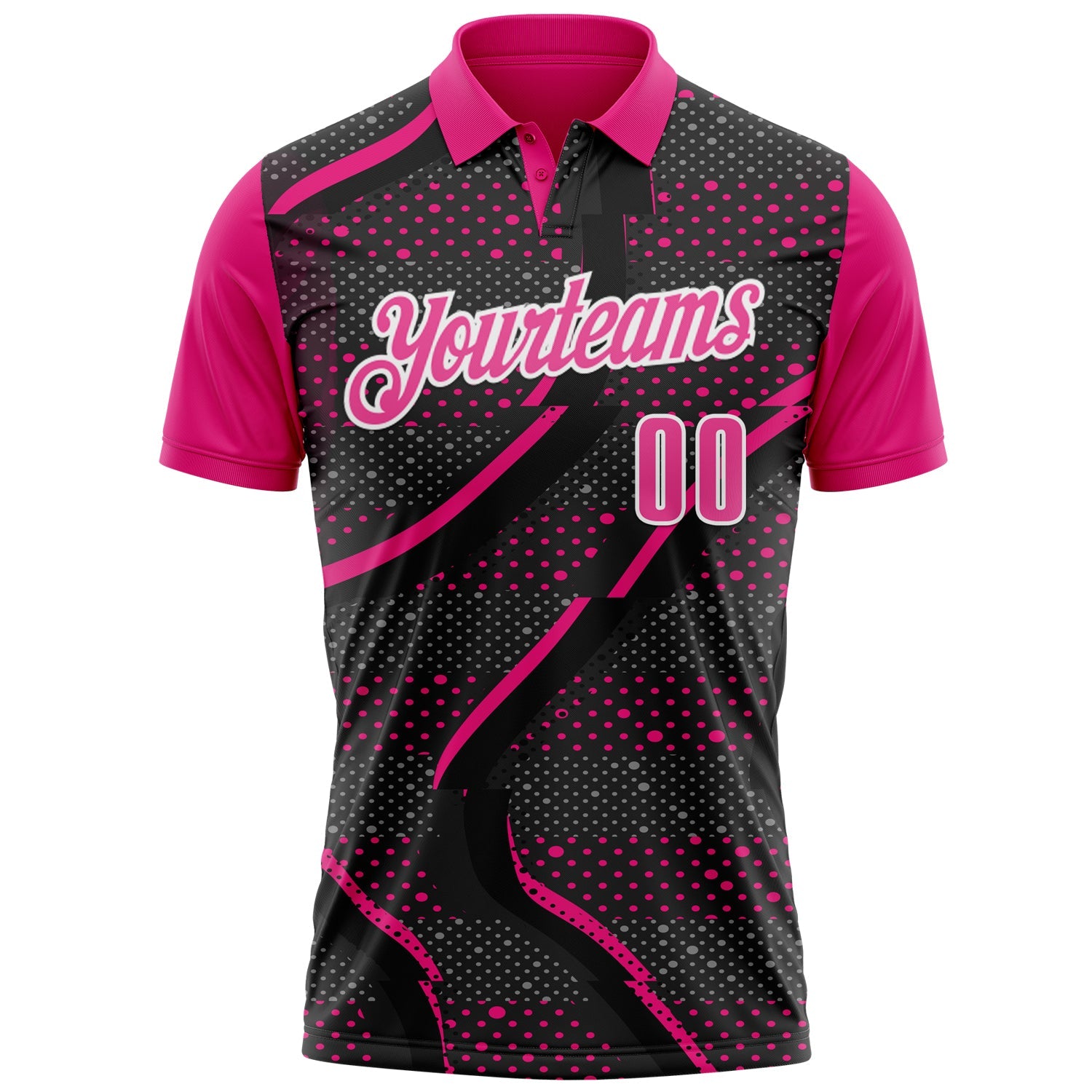 Custom Black Pink-Hot Pink 3D Bowling Dot Performance Polo Shirt view 2