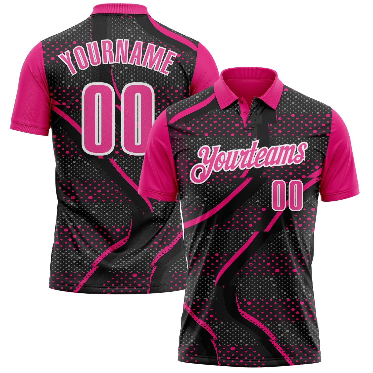 Custom Black Pink-Hot Pink 3D Bowling Dot Performance Polo Shirt - Main View