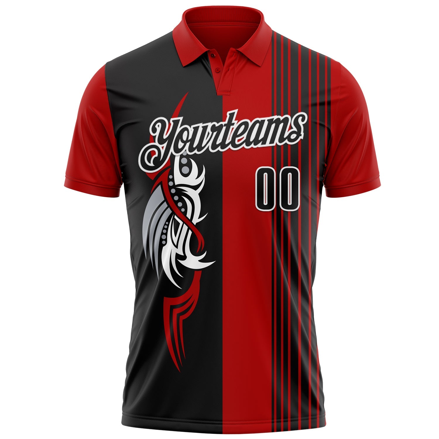 Custom Red Black-White 3D Bowling Tattoos Performance Polo Shirt view 2