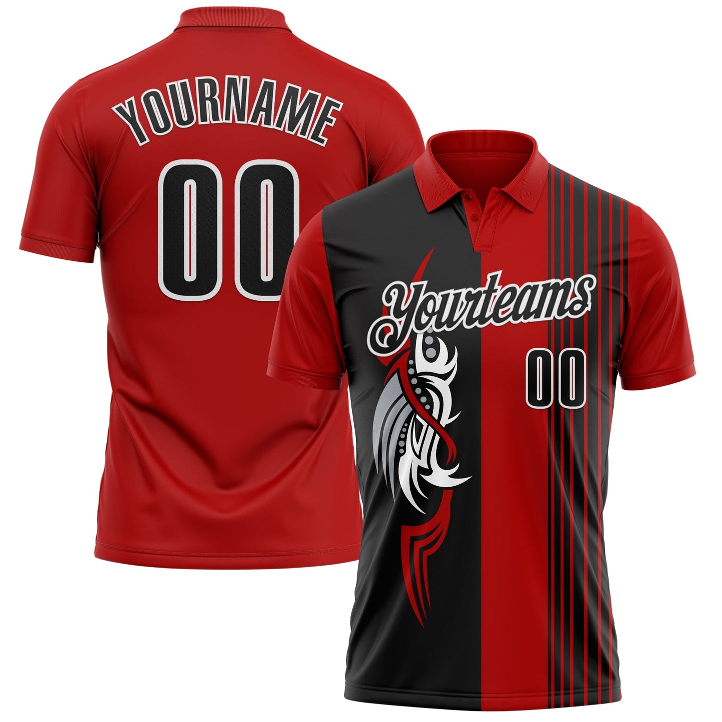 Custom Red Black-White 3D Bowling Tattoos Performance Polo Shirt - Main View