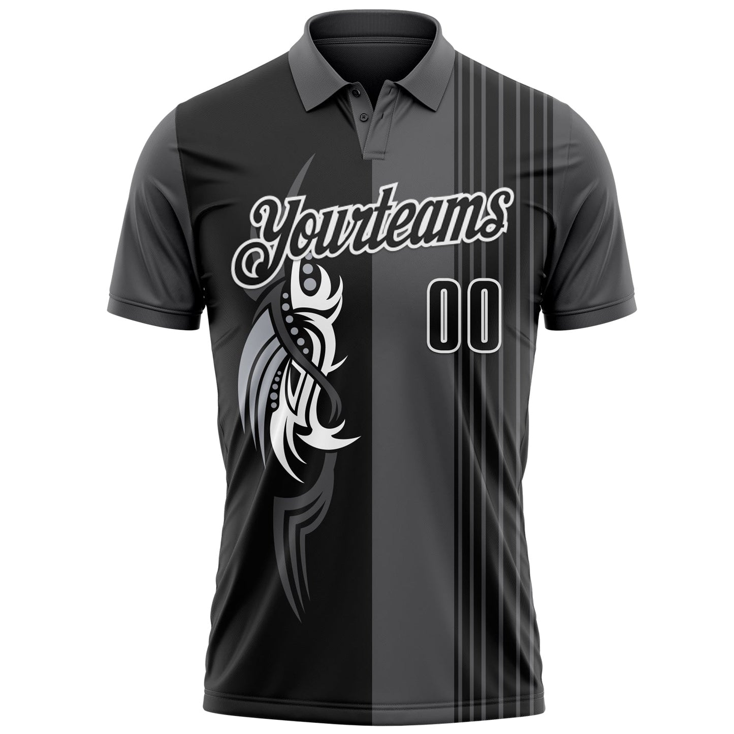 Custom Steel Gray Black-White 3D Bowling Tattoos Performance Polo Shirt view 2