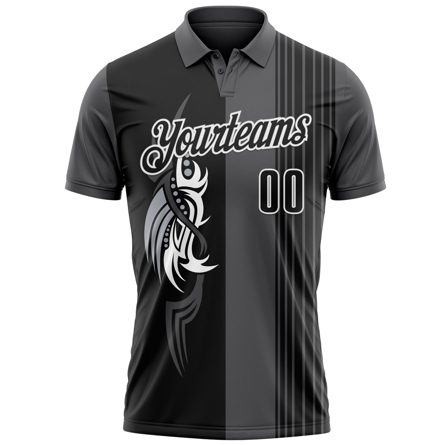 Custom Steel Gray Black-White 3D Bowling Tattoos Performance Polo Shirt view 2