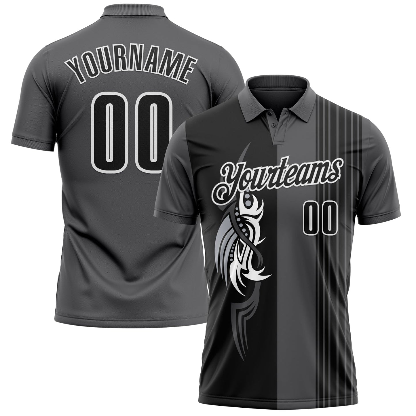 Custom Steel Gray Black-White 3D Bowling Tattoos Performance Polo Shirt - Main View
