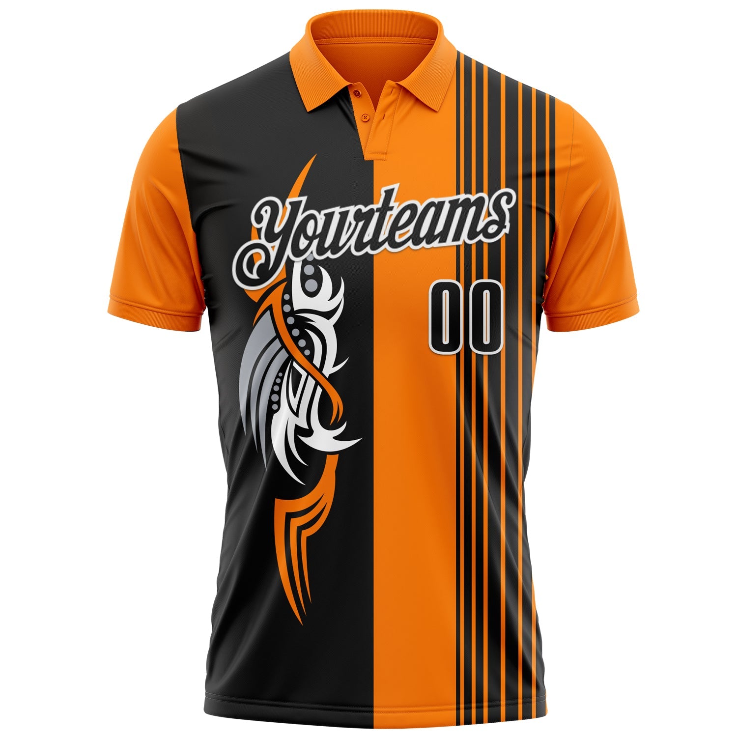 Custom Bay Orange Black-White 3D Bowling Tattoos Performance Polo Shirt view 2