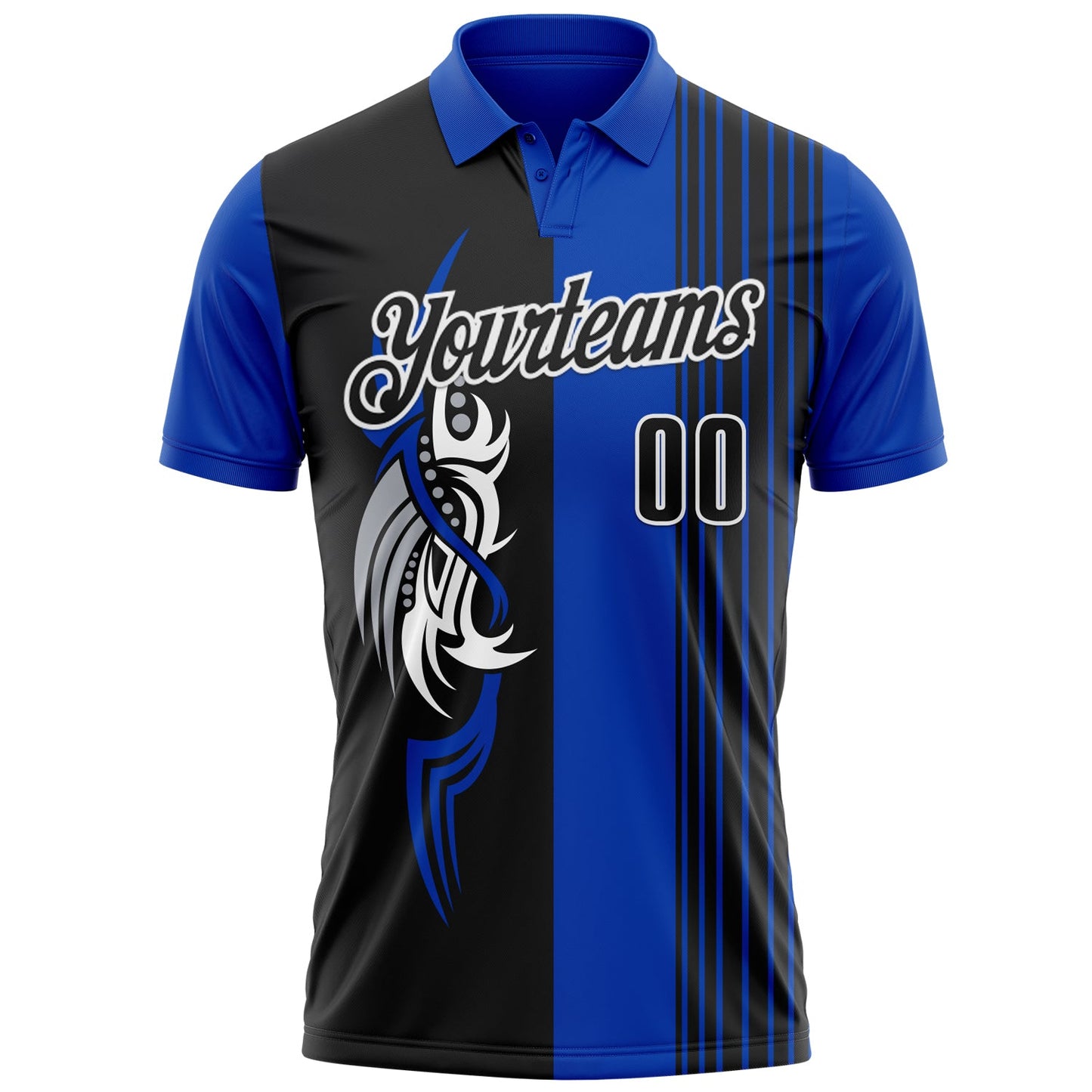 Custom Thunder Blue Black-White 3D Bowling Tattoos Performance Polo Shirt view 2