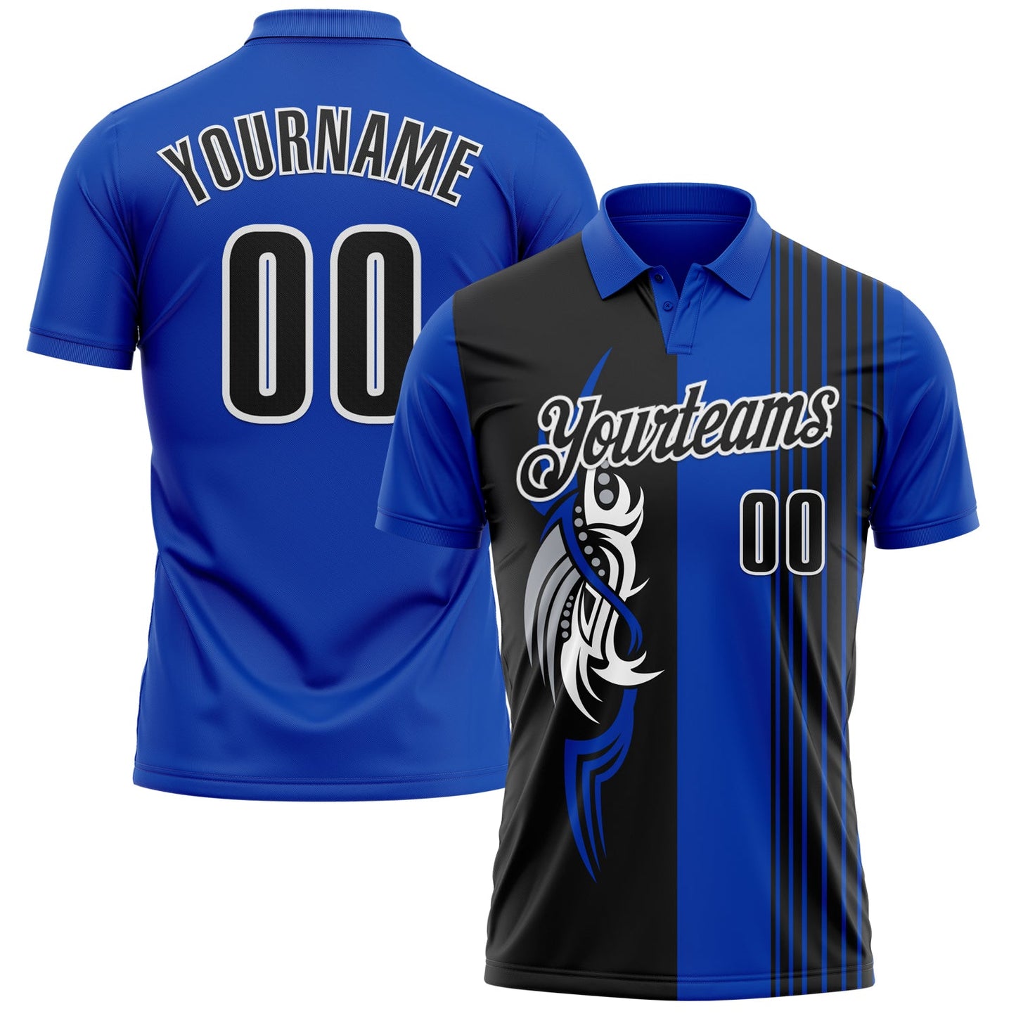 Custom Thunder Blue Black-White 3D Bowling Tattoos Performance Polo Shirt - Main View