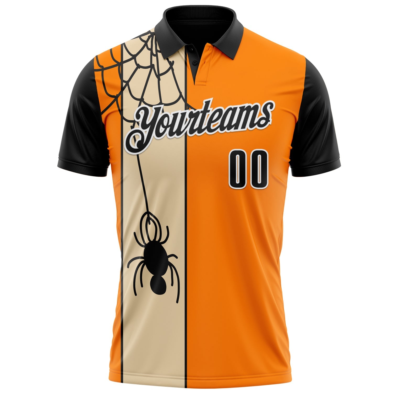 Custom Bay Orange Black-City Cream 3D Bowling Spider Performance Polo Shirt view 2