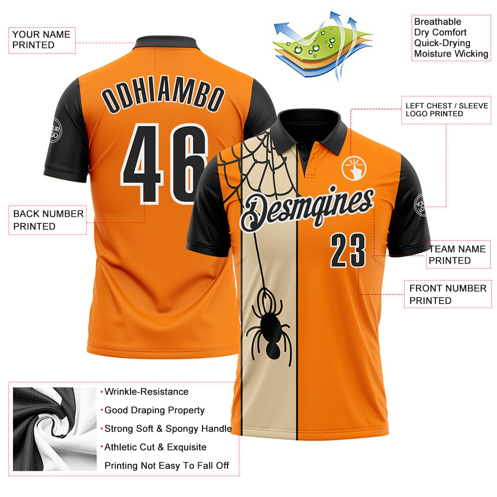Custom Bay Orange Black-City Cream 3D Bowling Spider Performance Polo Shirt view 3
