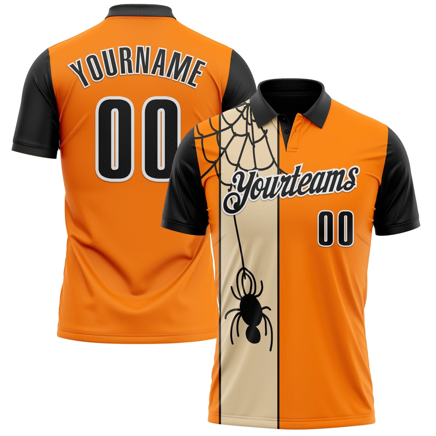 Custom Bay Orange Black-City Cream 3D Bowling Spider Performance Polo Shirt - Main View