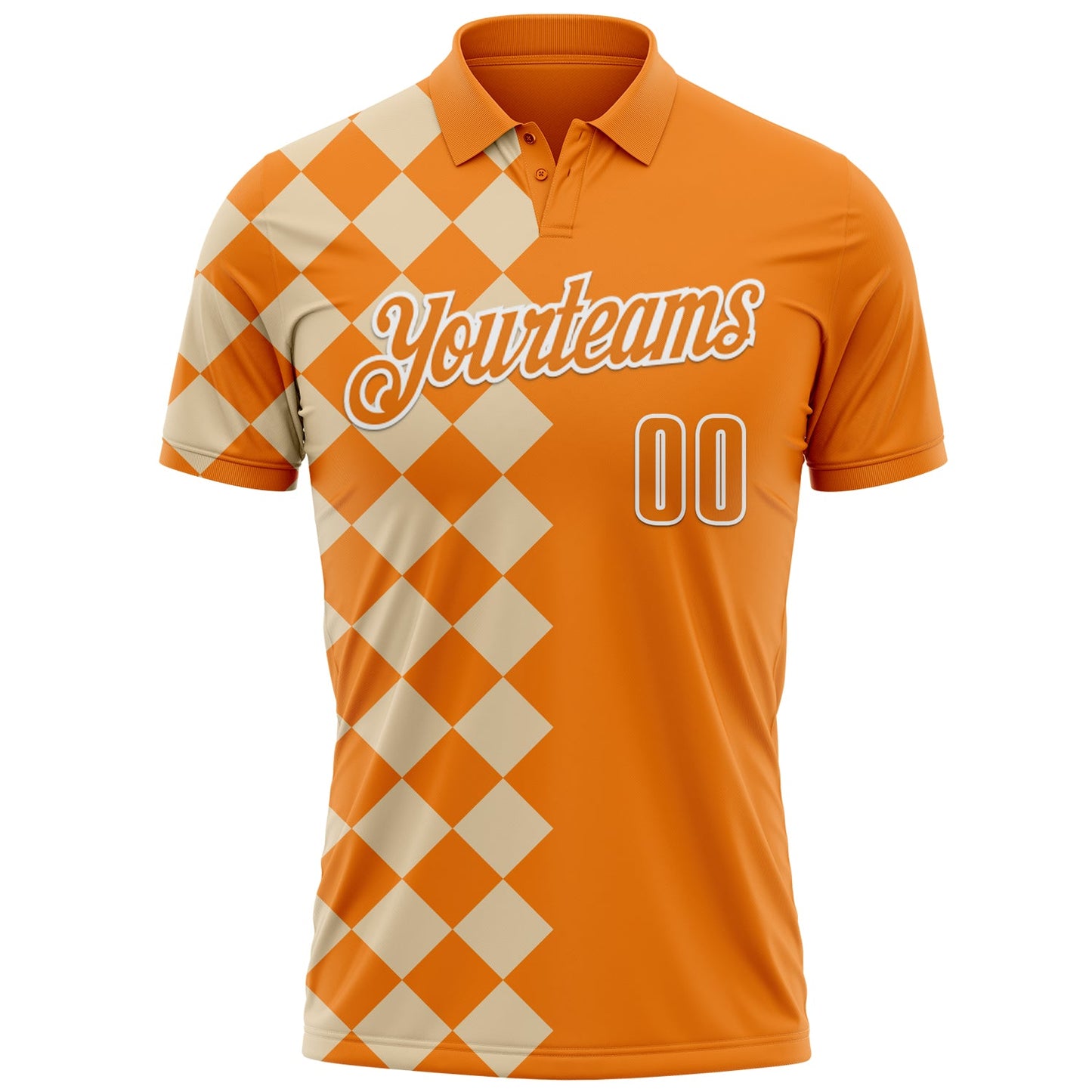Custom Bay Orange City Cream-White 3D Bowling Geometric Square Shape Performance Polo Shirt view 2