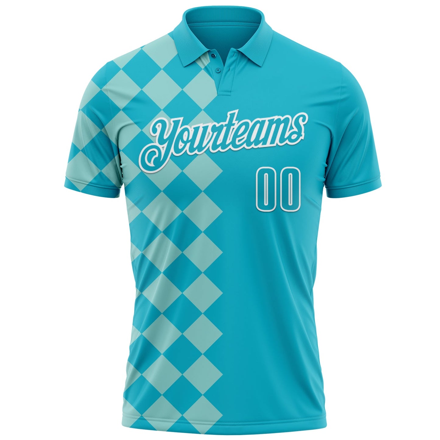 Custom Lakes Blue Ice Blue-White 3D Bowling Geometric Square Shape Performance Polo Shirt view 2