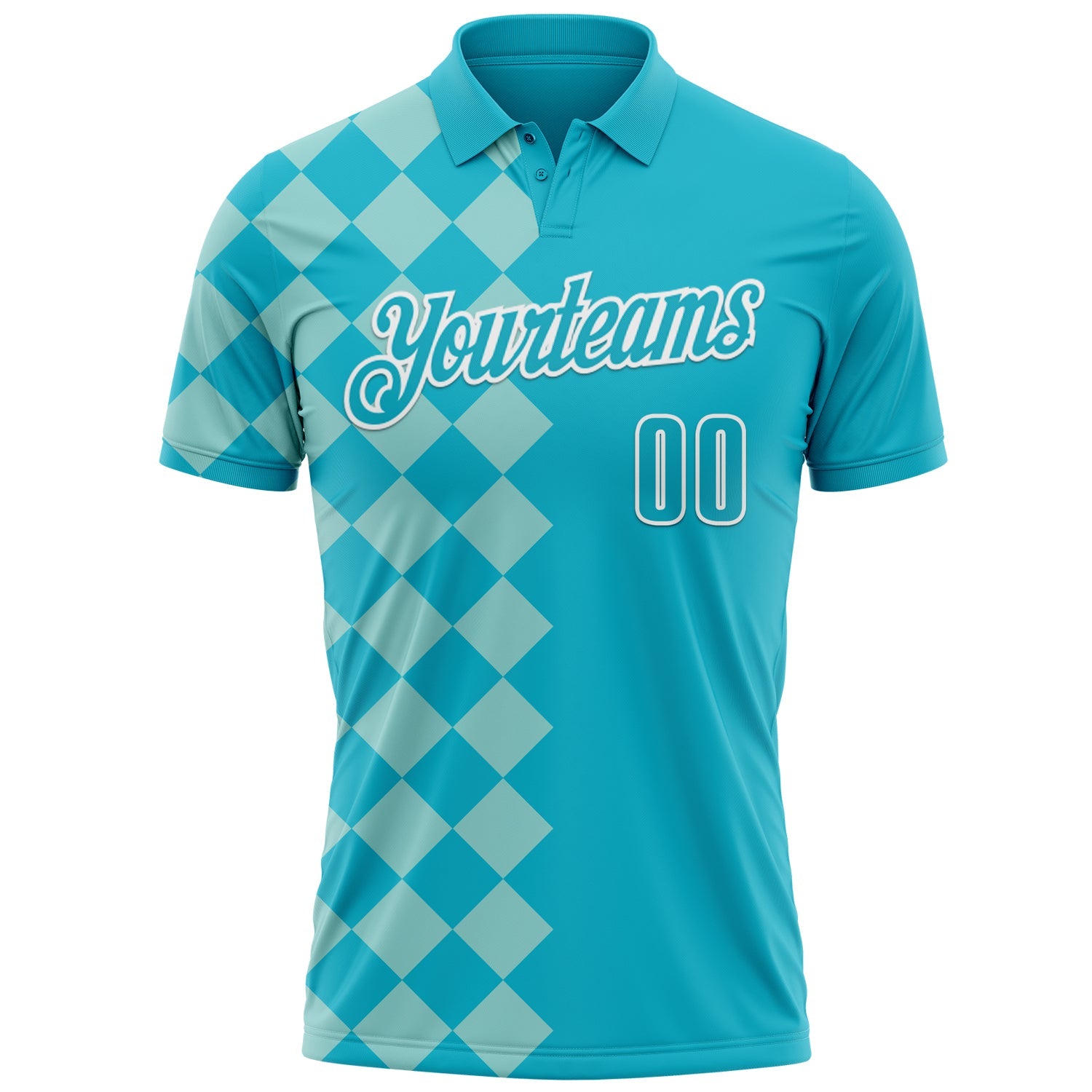 Custom Lakes Blue Ice Blue-White 3D Bowling Geometric Square Shape Performance Polo Shirt view 2