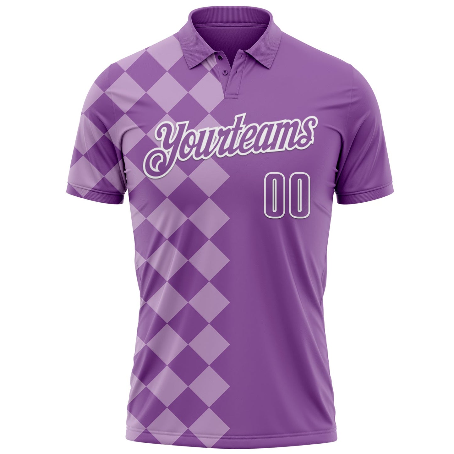 Custom Medium Purple Light Purple-White 3D Bowling Geometric Square Shape Performance Polo Shirt view 2