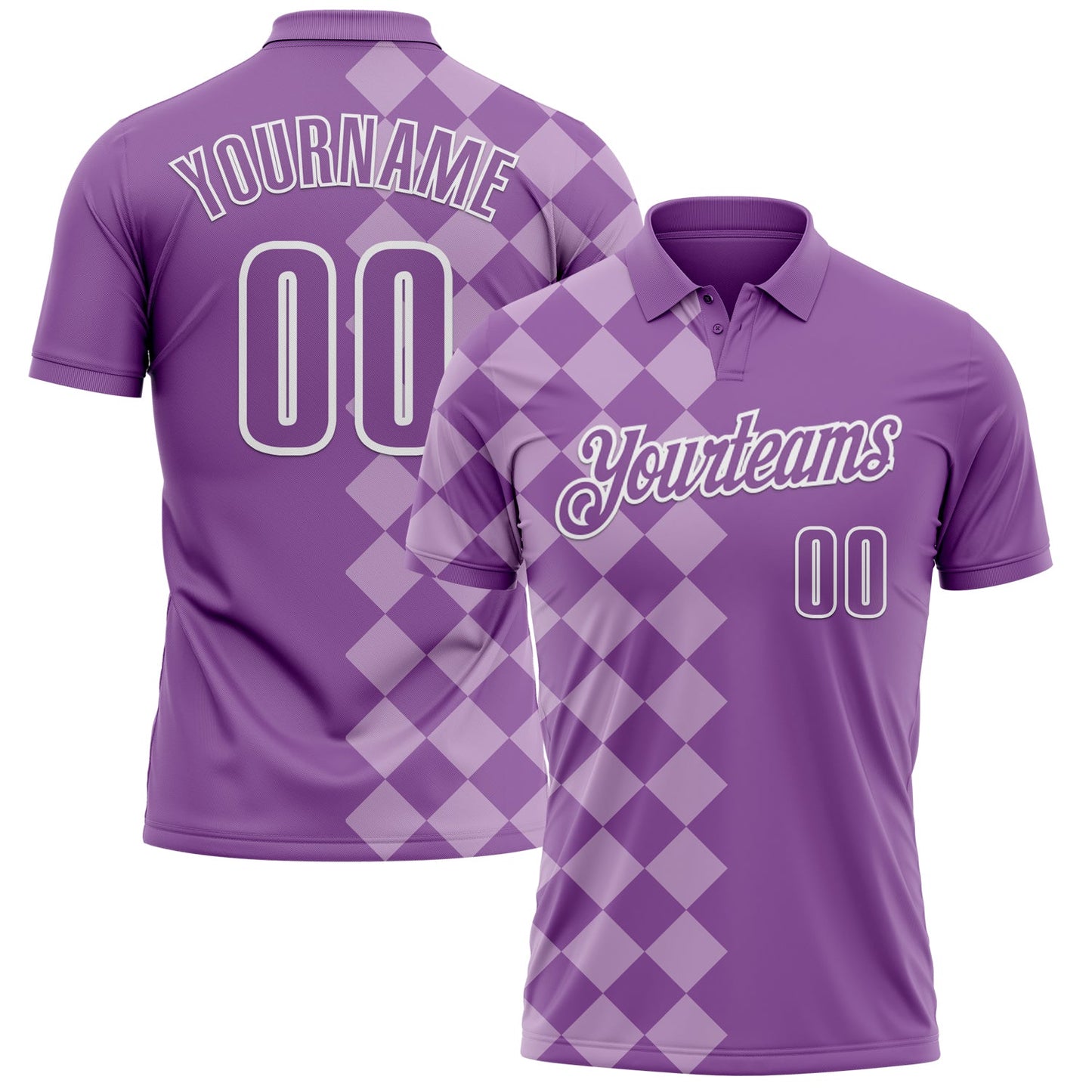 Custom Medium Purple Light Purple-White 3D Bowling Geometric Square Shape Performance Polo Shirt - Main View
