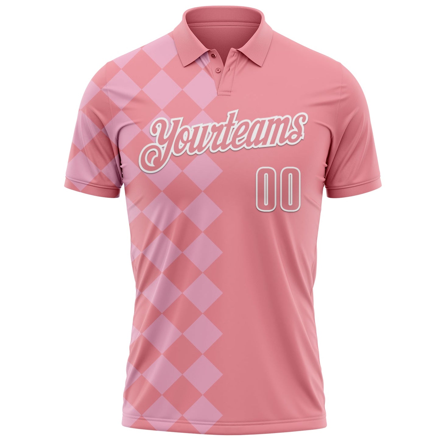 Custom Medium Pink Light Pink-White 3D Bowling Geometric Square Shape Performance Polo Shirt view 2