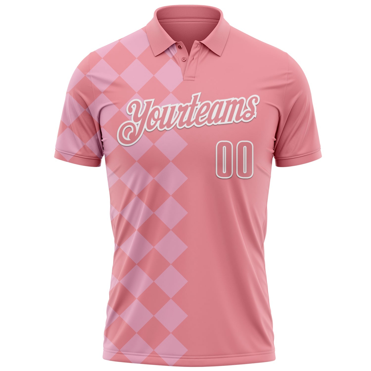 Custom Medium Pink Light Pink-White 3D Bowling Geometric Square Shape Performance Polo Shirt view 2