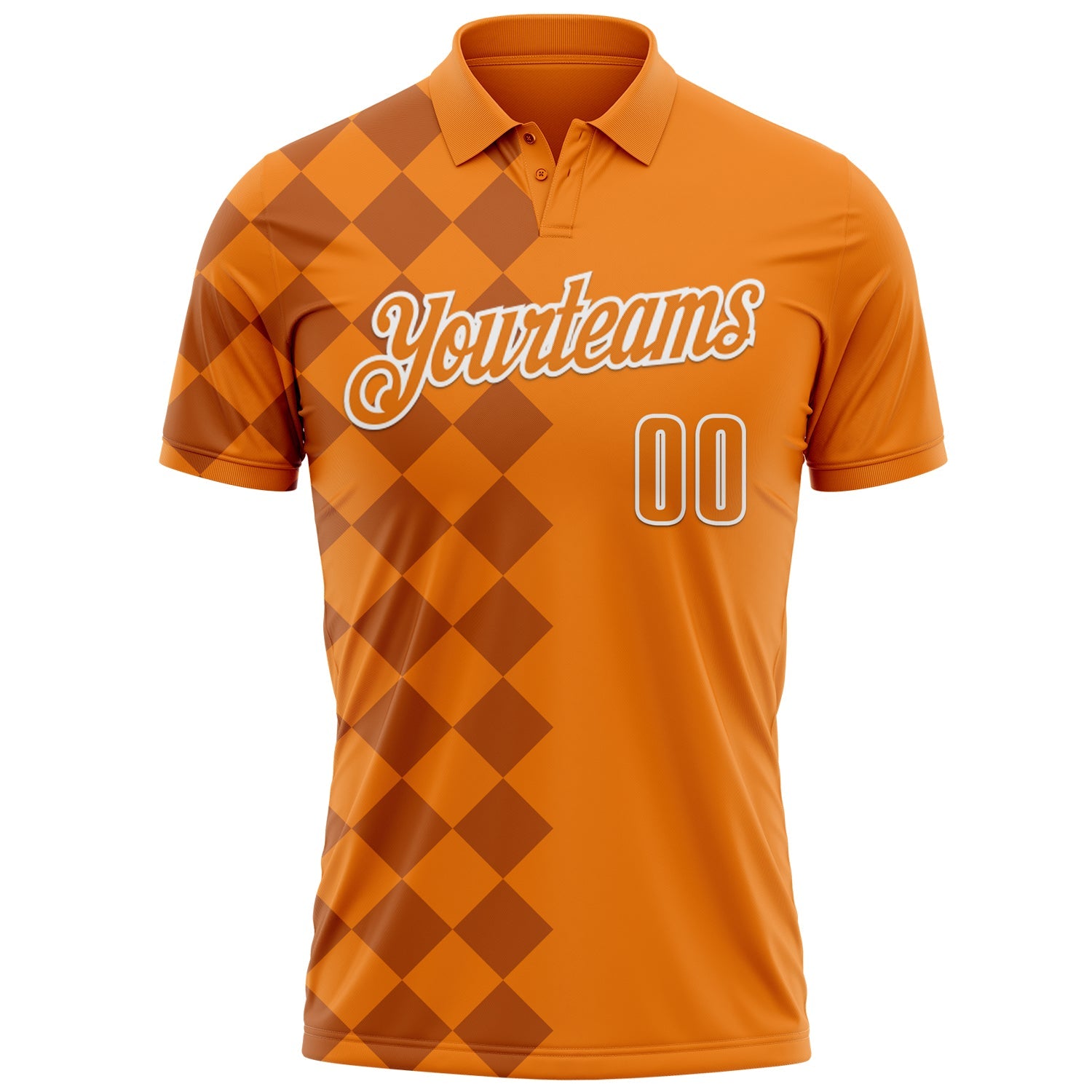 Custom Bay Orange Texas Orange-White 3D Bowling Geometric Square Shape Performance Polo Shirt view 2