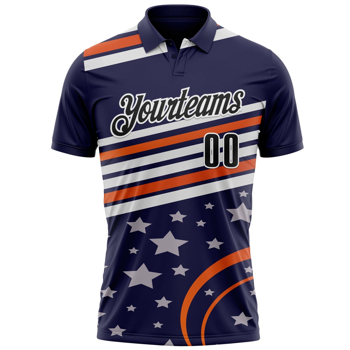 Custom Navy Black-White 3D Bowling Star Performance Polo Shirt view 2