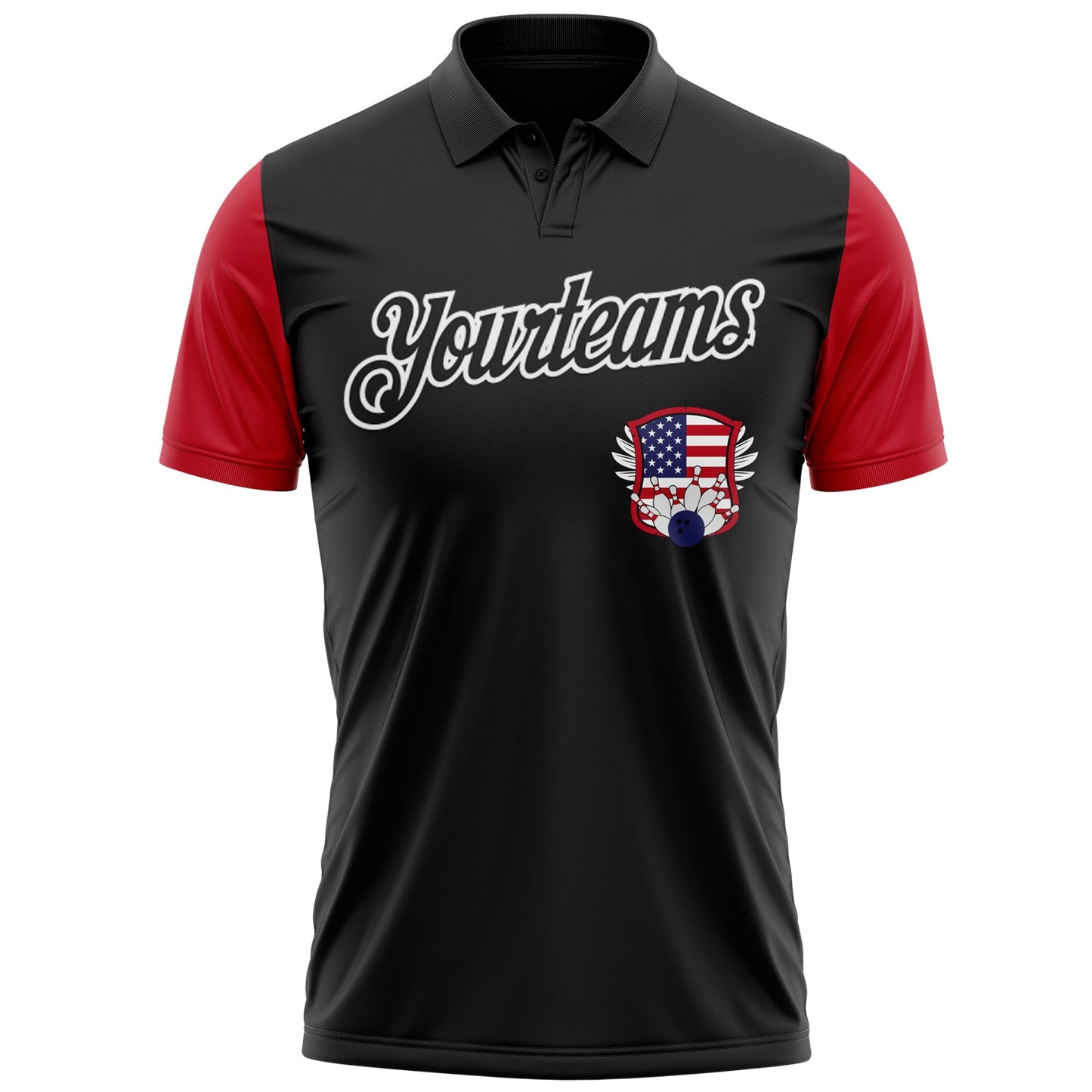 Custom Black White 3D Bowling American Flag Performance Polo Shirt view 2