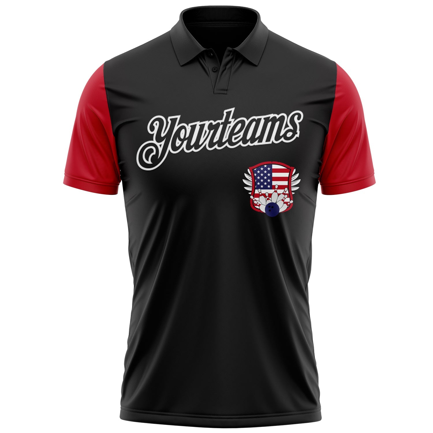 Custom Black White 3D Bowling American Flag Performance Polo Shirt view 2