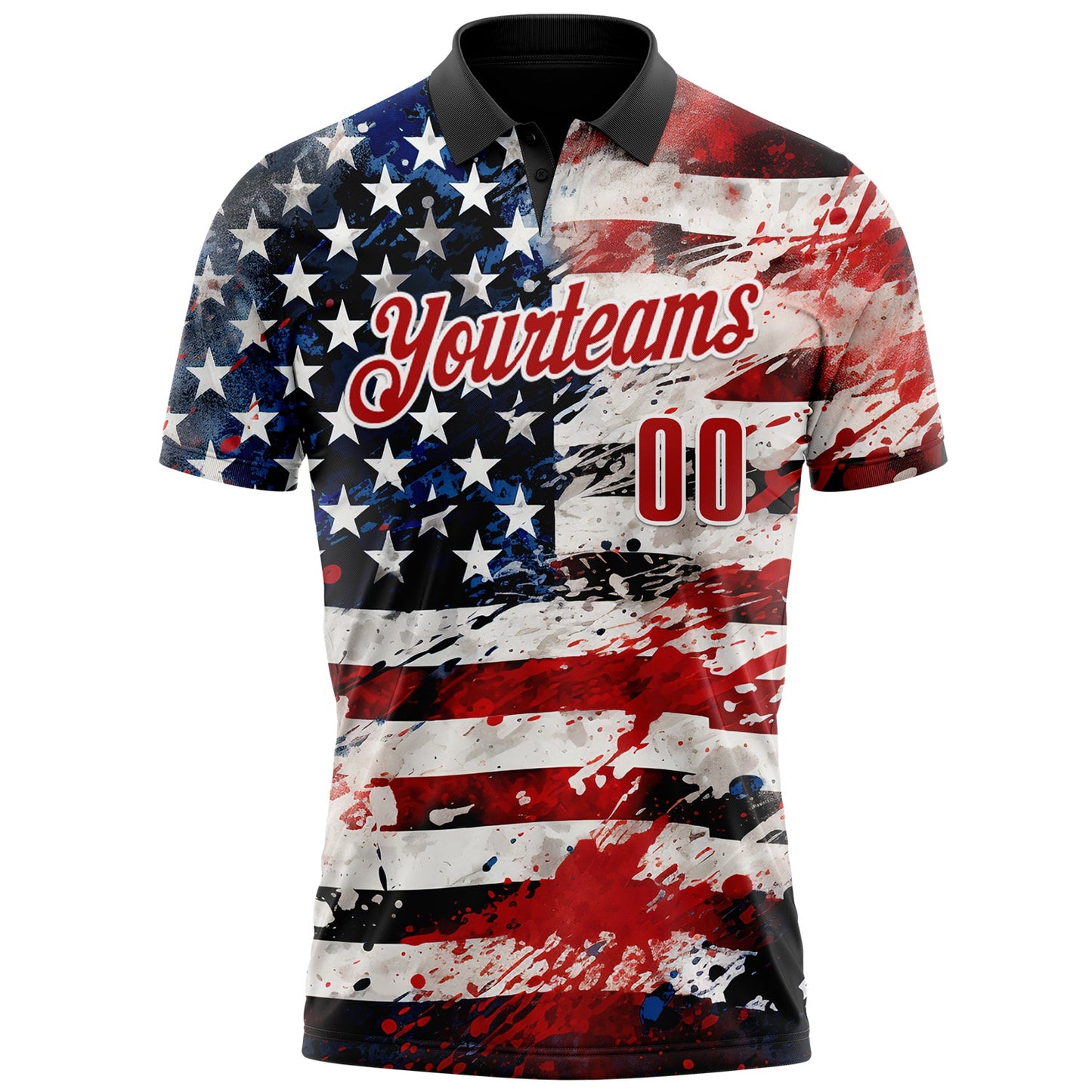 Custom Black Red-White 3D American Flag Performance Polo Shirt view 2