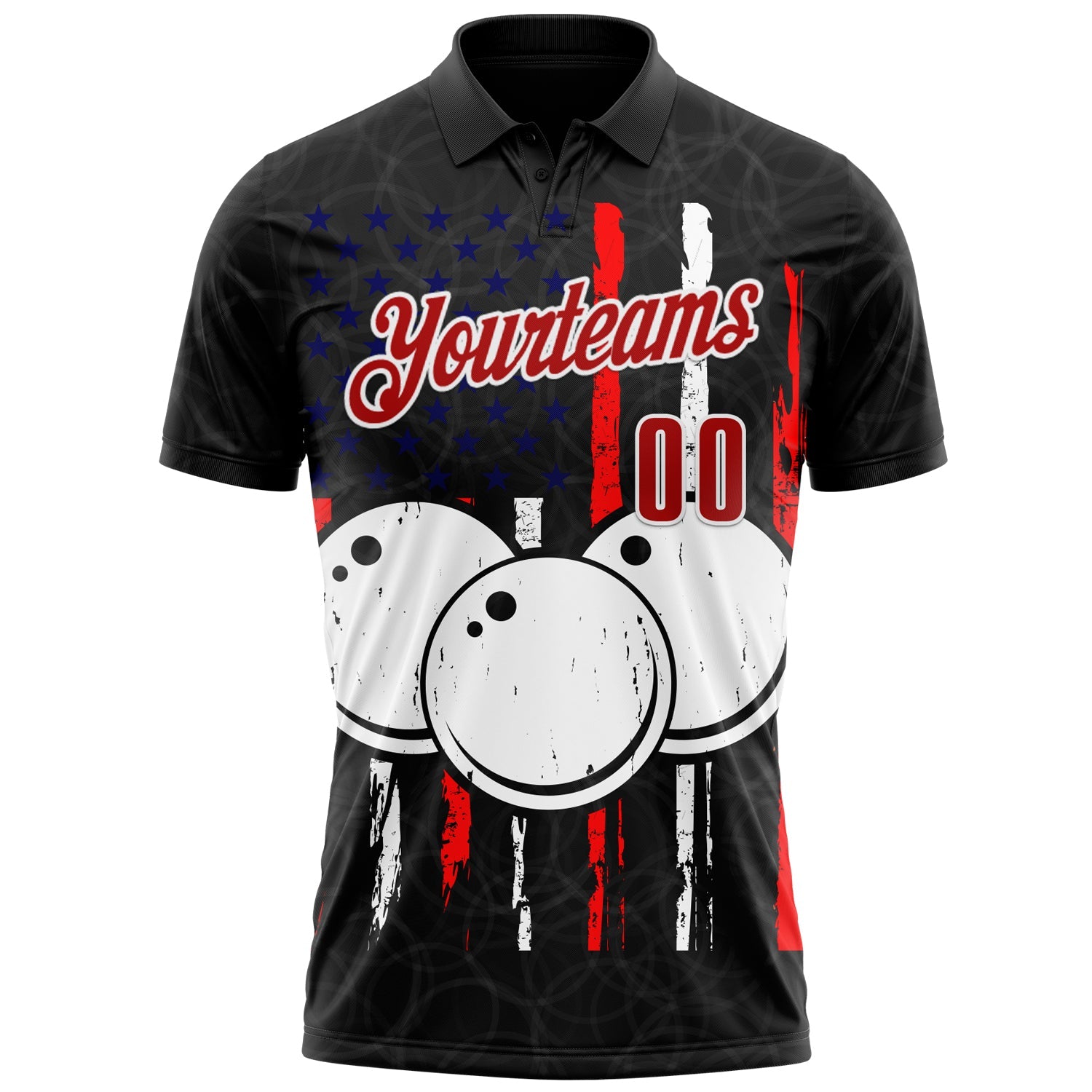 Custom Black Red-White 3D Bowling Performance Polo Shirt view 2