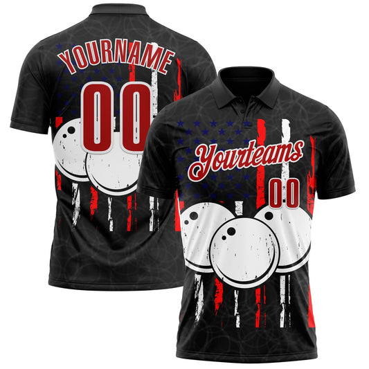 Custom Black Red-White 3D Bowling Performance Polo Shirt - Main View