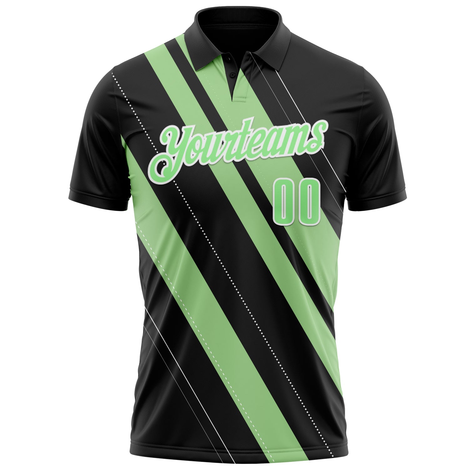 Custom Black Pea Green-White 3D Bowling Line Shape Performance Polo Shirt view 2